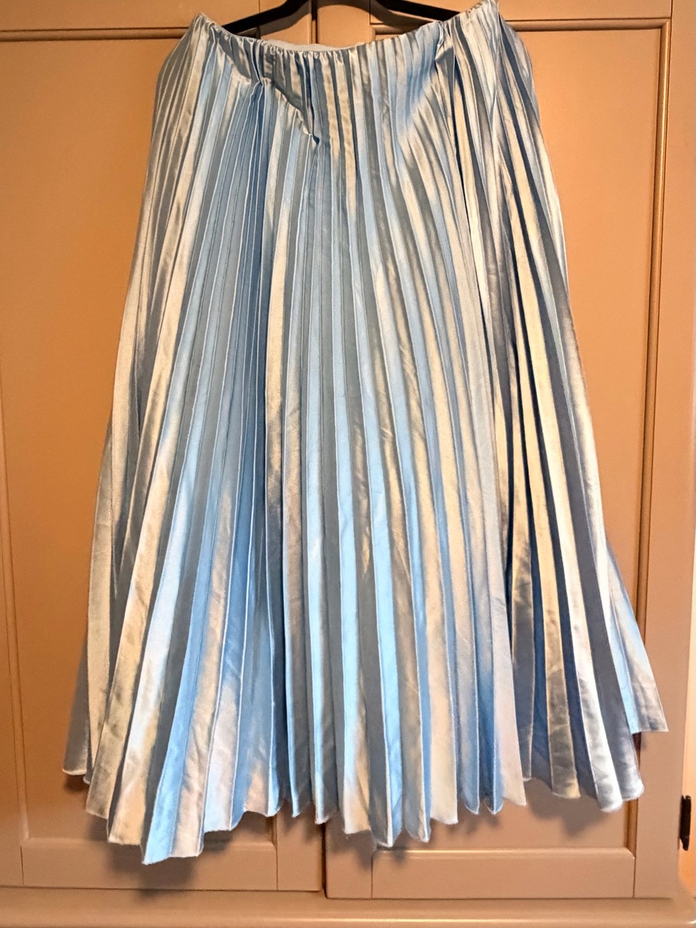 Light Blue Pleated Satin Midi Skirt - Women